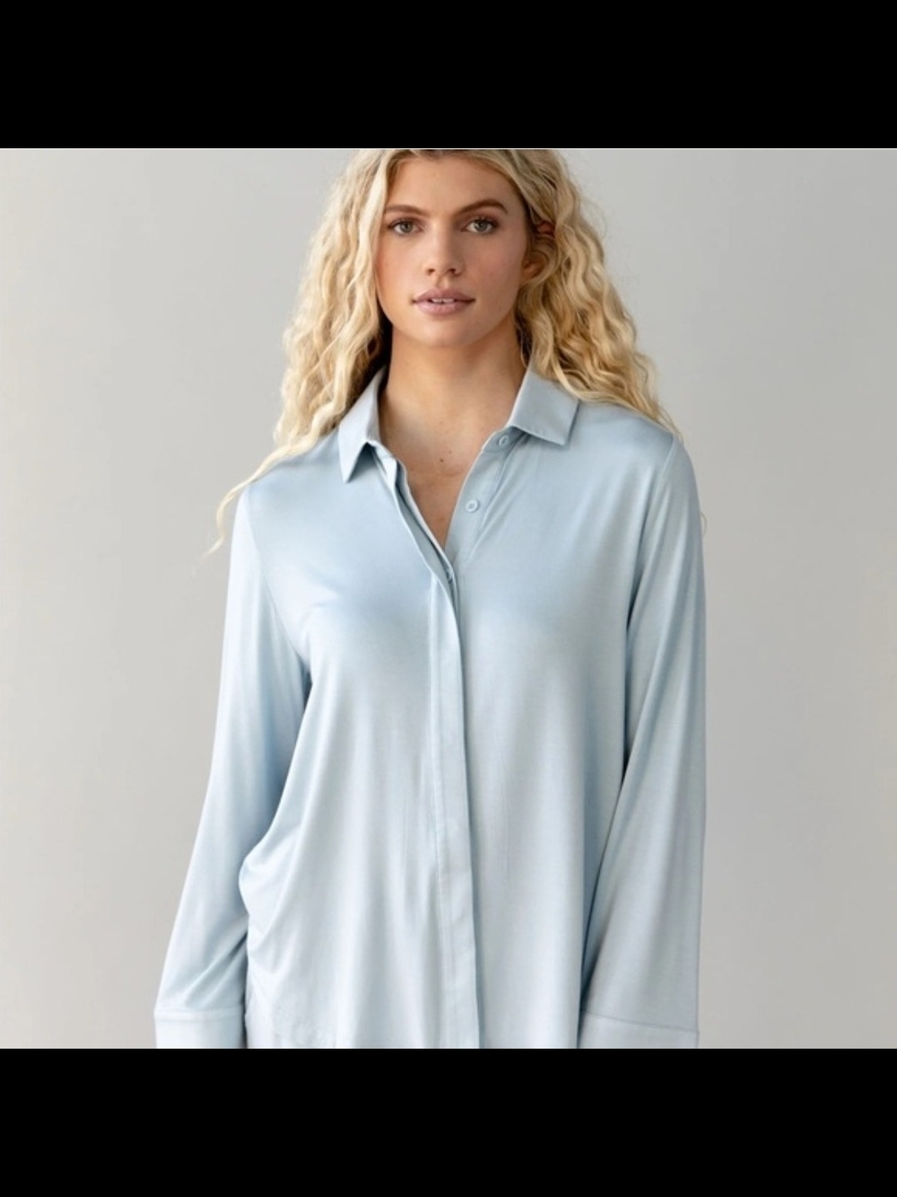 Cozy Earth Women's Bamboo Stretch-Knit Collared Long-Sleeve Button Down Large